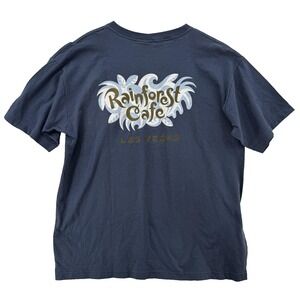 VTG Rainforest Cafe Shirt Mens XL Blue‎ Las Vegas Souvenir Nature Graphic Cotton